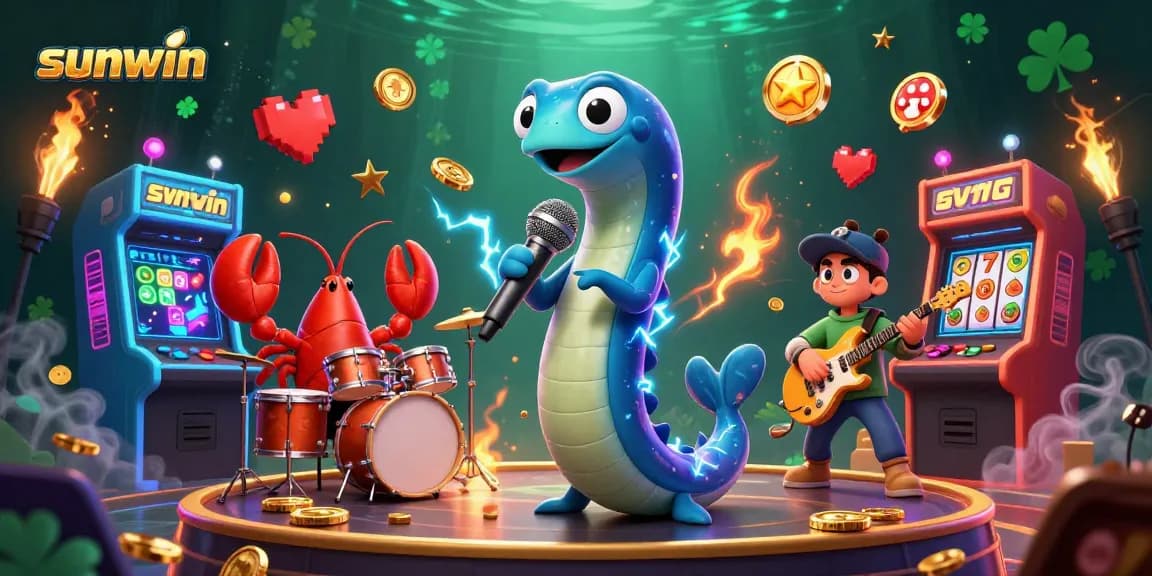 Experience winning excitement with sunwin's vibrant underwater casino scene featuring lively characters.