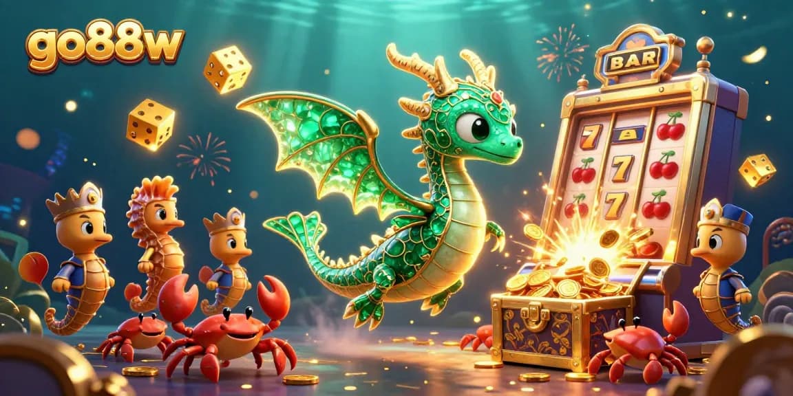 Engage with thrilling jackpot excitement at go88w, showcasing vibrant 3D characters and casino elements.