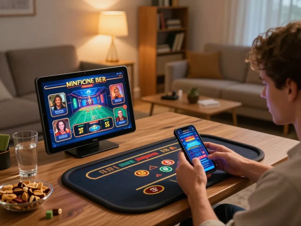 Engaged user exploring the alo8 mobile casino app on their smartphone in a cozy home setting.
