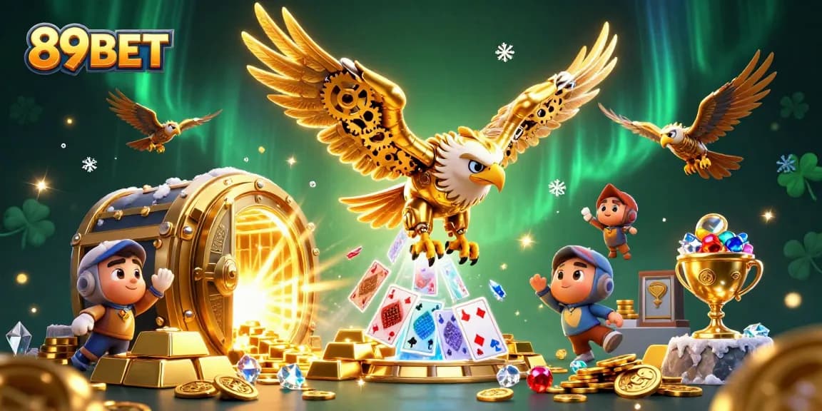 Experience the thrill of 89BET with dynamic gameplay and dazzling treasures in an electrifying casino scene.