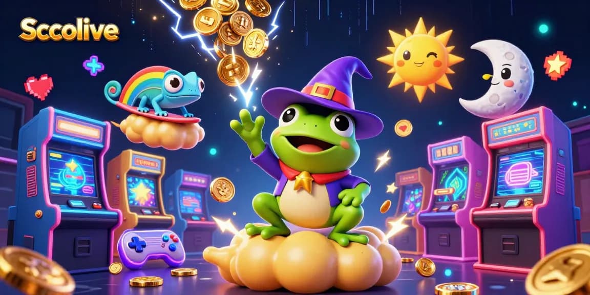 Socolive showcases a vibrant 3D scene of a wizard frog casting golden coins amidst casino-themed action, perfect for online gamblers.