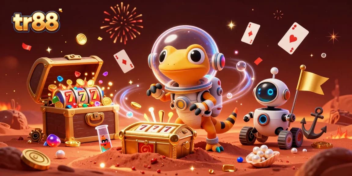 Experience the excitement of tr88 casino gaming with the Martian gecko discovering a golden treasure.