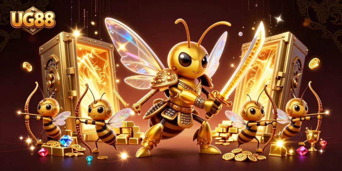 Experience exciting gameplay at UG88 with a vibrant 3D casino fantasy scene showcasing thrilling characters and treasures.