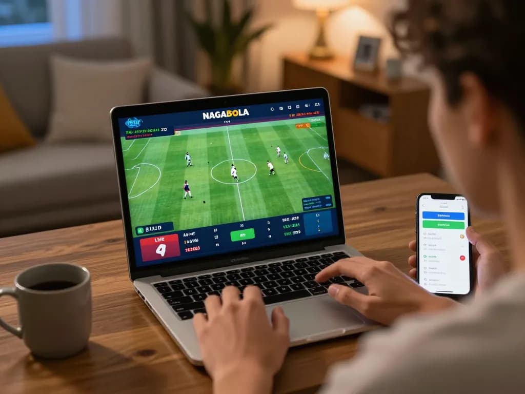 NAGABOLA sports betting interface showcasing live football odds in a vibrant home environment.