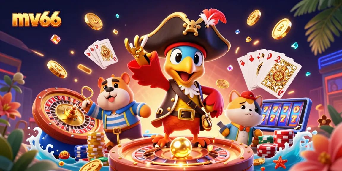 Engage in exciting mv66 casino adventures with a colorful pirate scene featuring vibrant game elements.