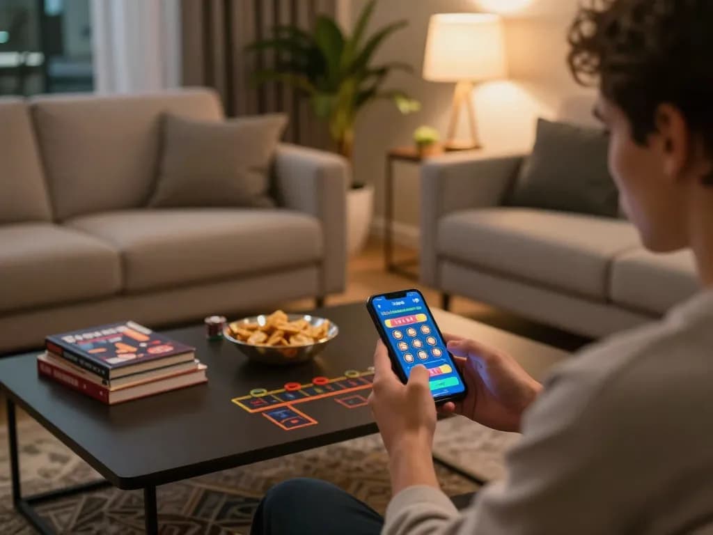Enjoying mobile gaming at home with the Vipwin app, showcasing strategy and comfort.