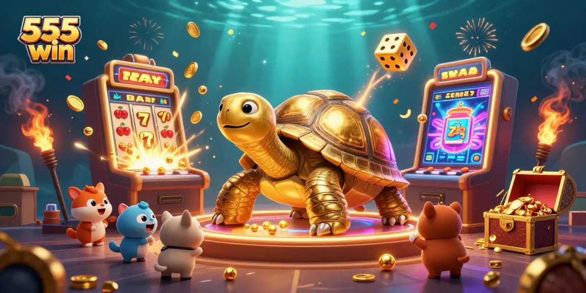 Experience thrilling gameplay with 555 win in this vibrant slot machine scene filled with excitement.