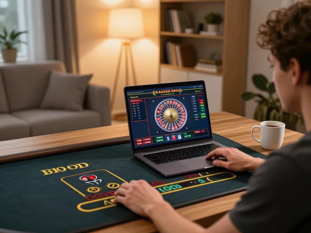 Enjoying vebotv live dealer roulette at home with a laptop in a cozy setting