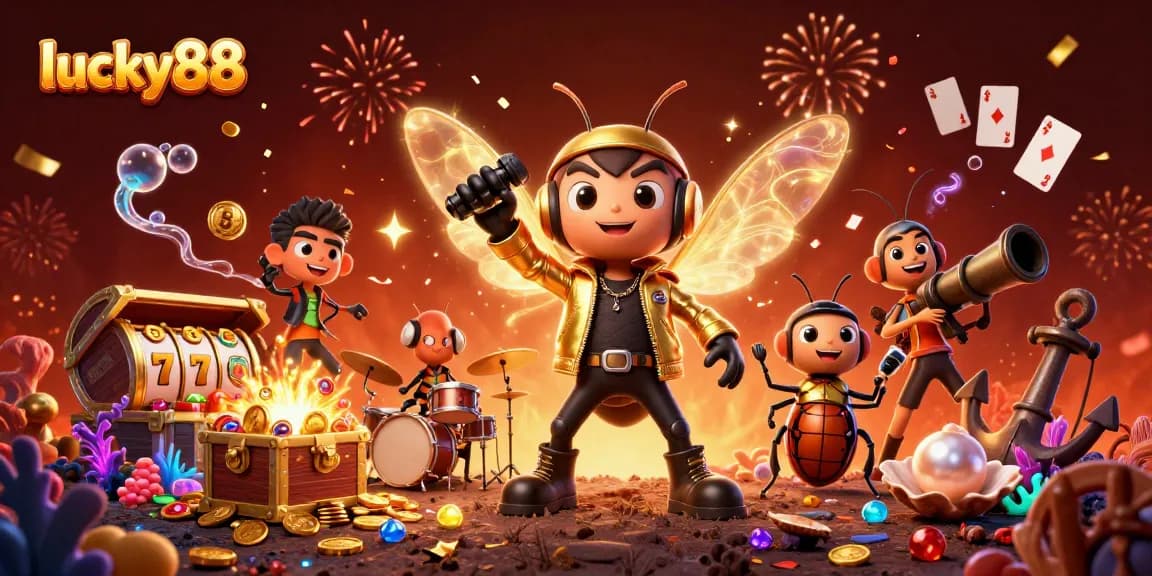 Experience the excitement at lucky88 with vibrant 3D characters and colorful casino elements.