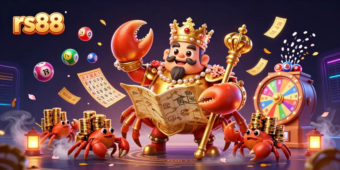 Experience incredible wins with rs88 in this vibrant 3D casino-themed illustration featuring a golden crab emperor and casino elements.