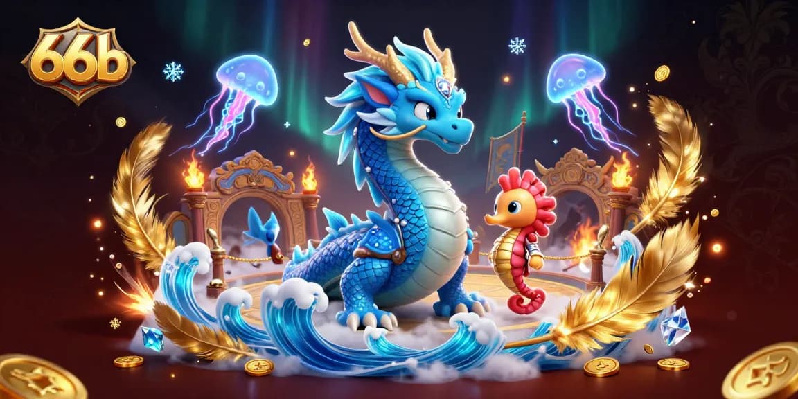 Join the quest for riches in the 66b casino realm, where a water dragon and seahorse knight meet!