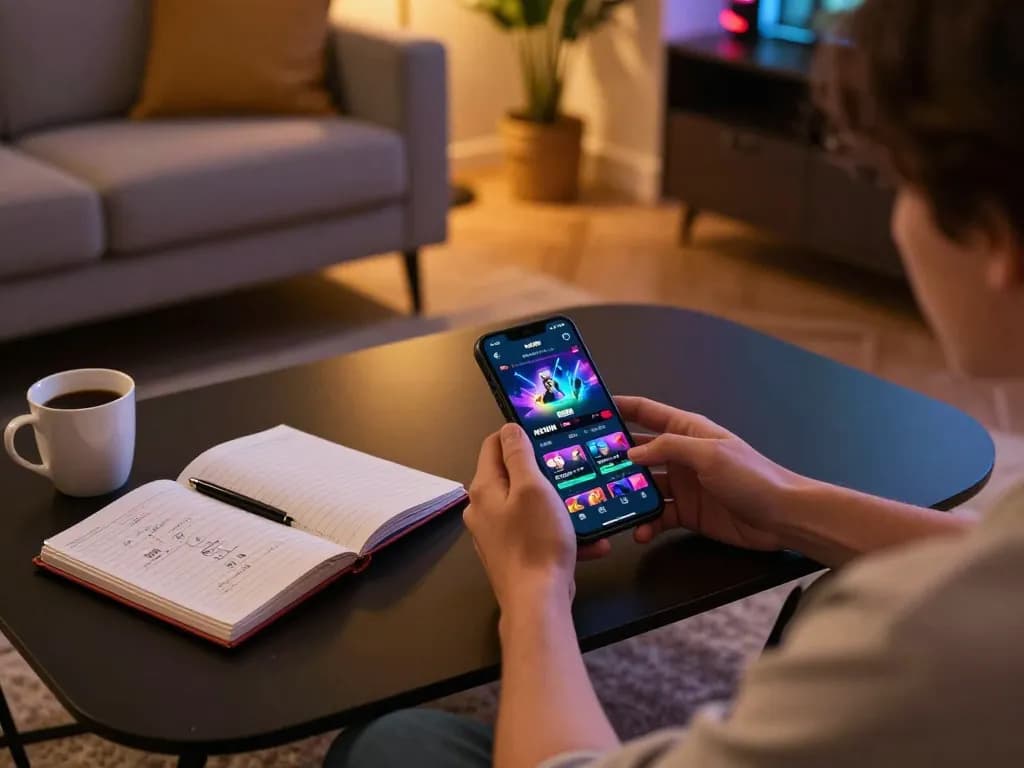 Engage in KKWIN mobile gaming with a cozy at-home setup featuring betting strategy notes.