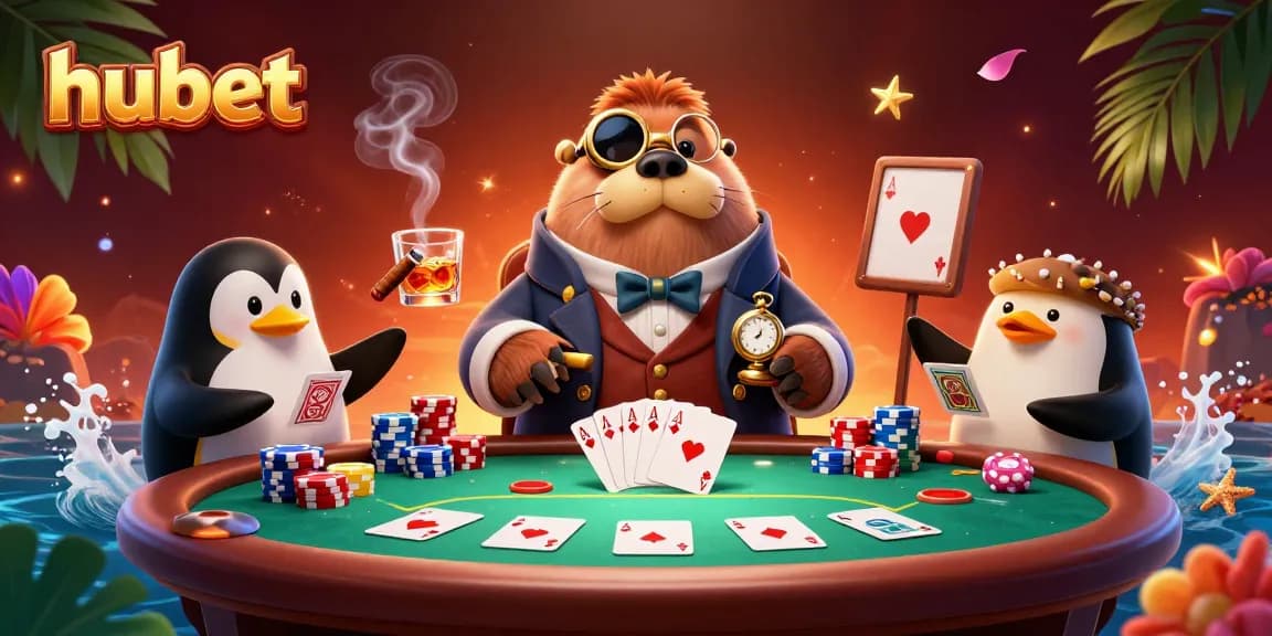 Engage in dynamic poker action at hubet with colorful characters and elements in a vibrant underwater scene.