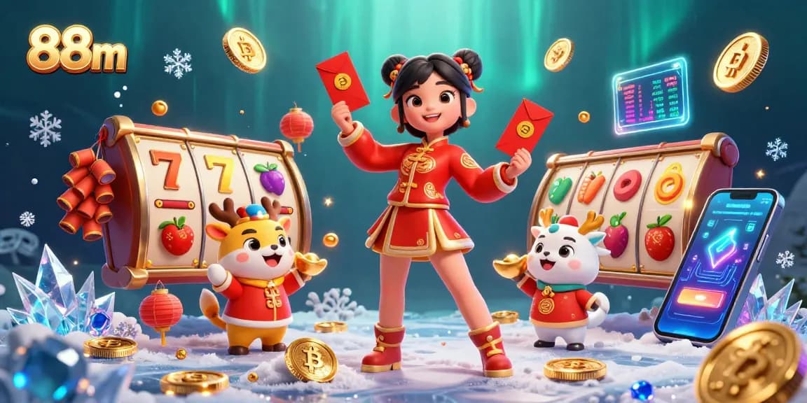 Engage with 88m slot reels, lucky 7s, and festive characters celebrating Lunar New Year.