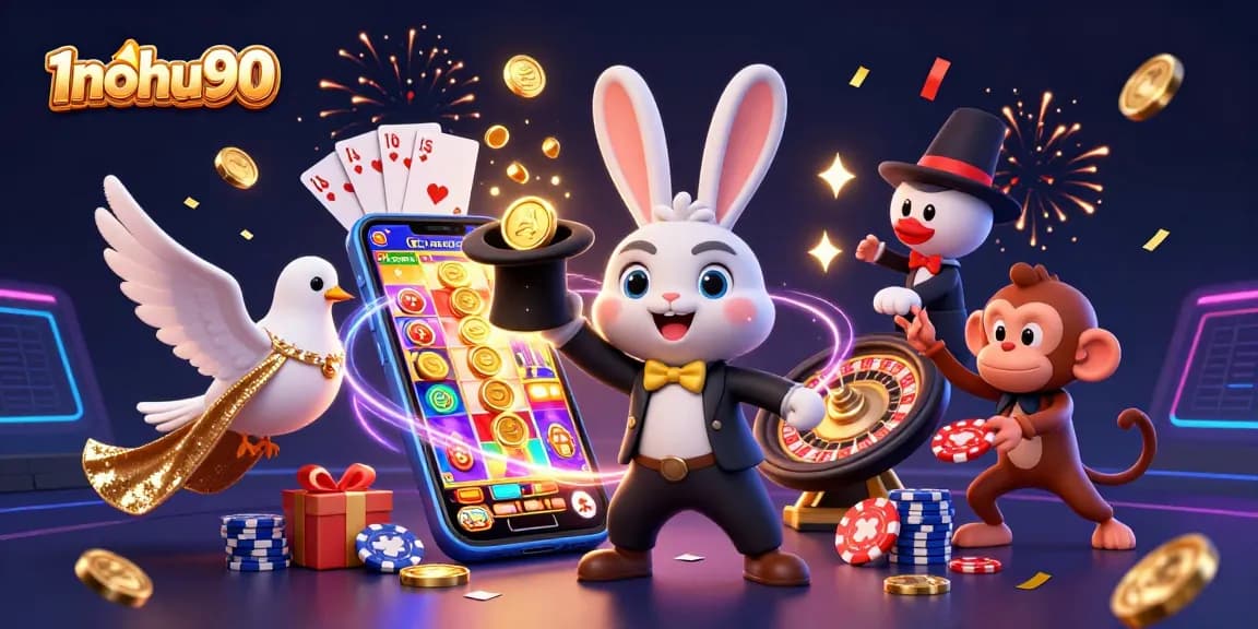 Experience the excitement of 1nohu90 with thrilling slots and magical winnings in a vibrant casino scene.