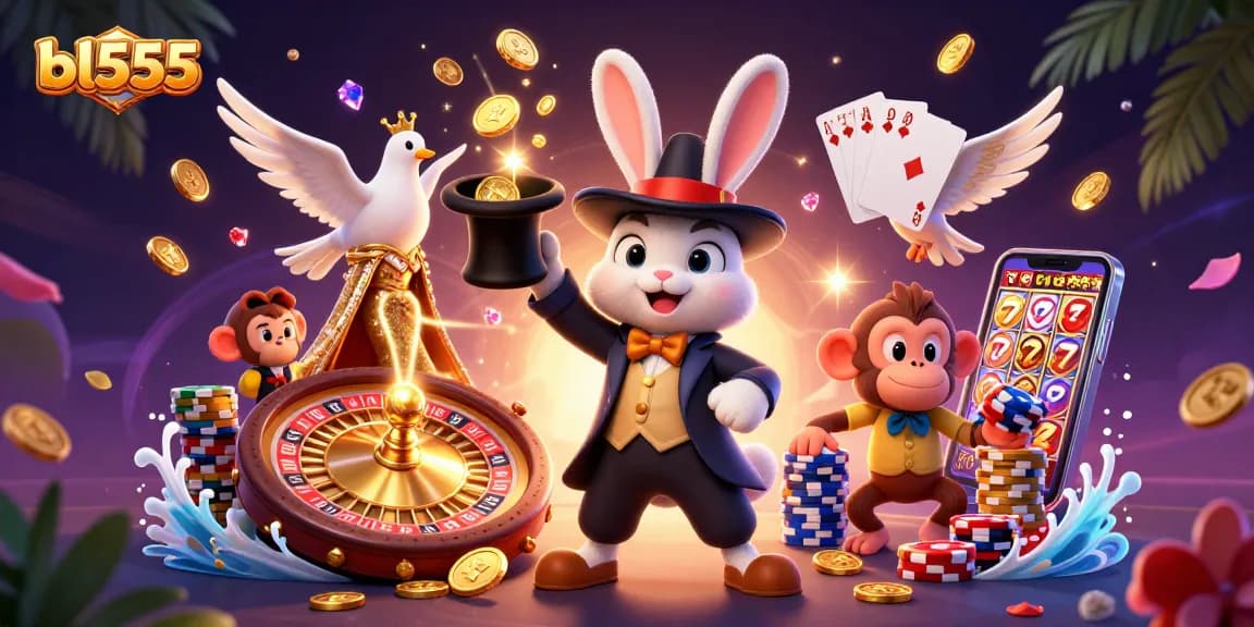 Win big at bl555 with an engaging scene featuring a magician rabbit and glamorous dove in action.