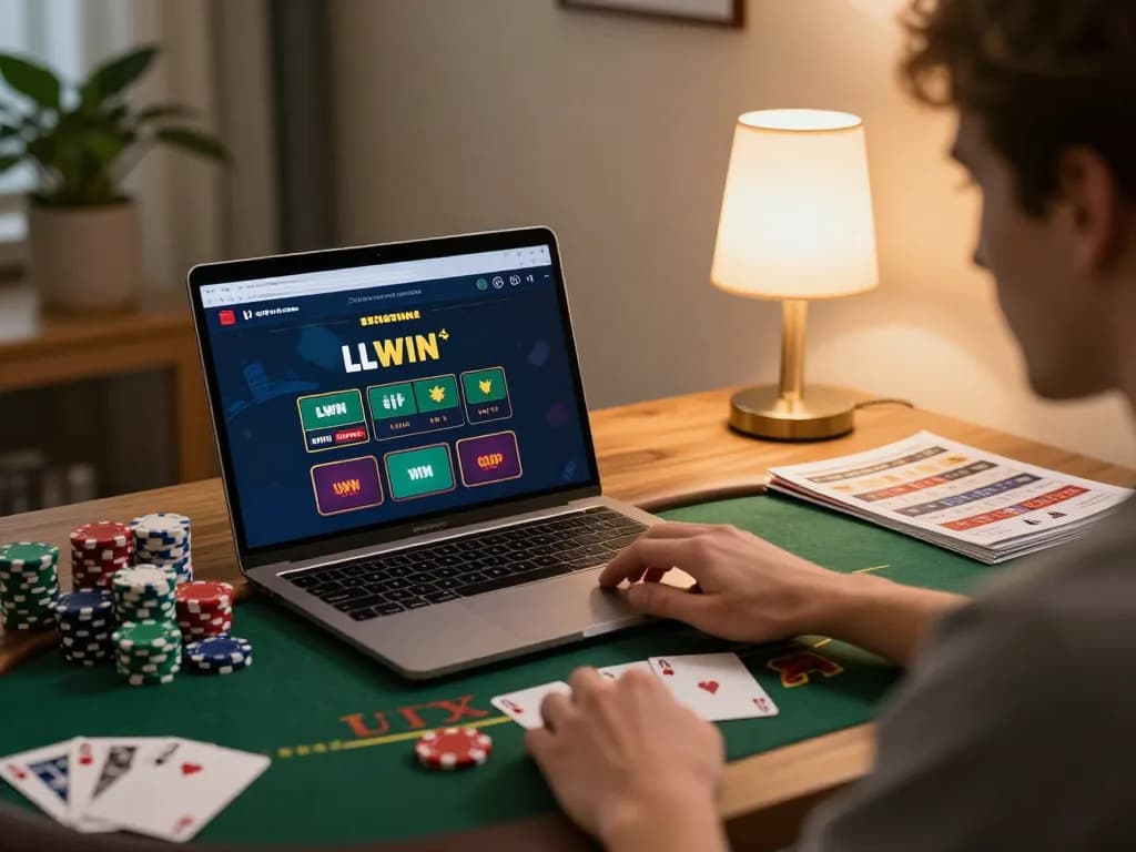 Player enjoying LLWIN online casino live dealer blackjack at home, highlighting engagement and strategy