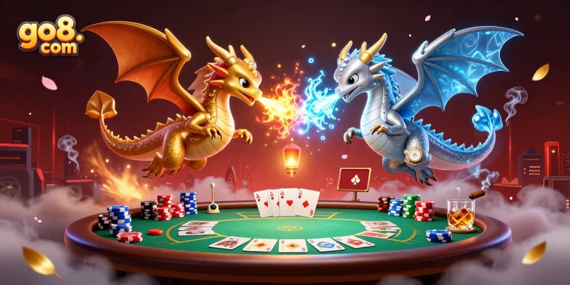 Experience the excitement of go8. com with thrilling dragons unleashing fire and ice in a vibrant casino scene.