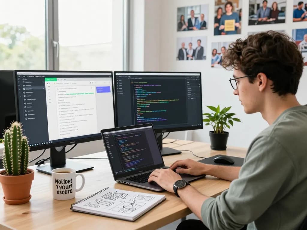 Moltbot coding scene featuring a dev using chat apps for automation.