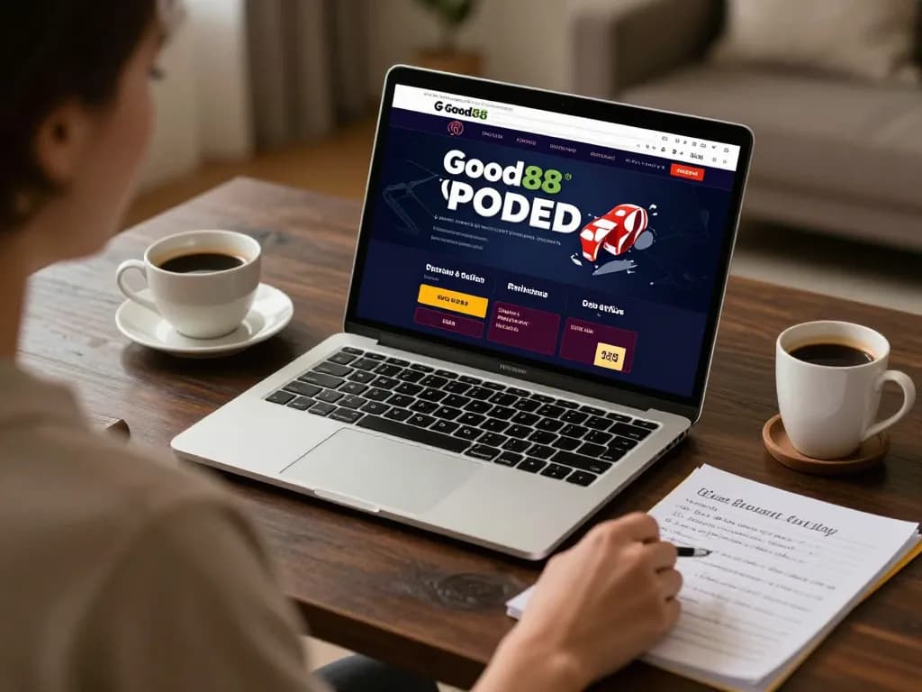Engaged player enjoying the Good88 online casino experience from a cozy home setup.