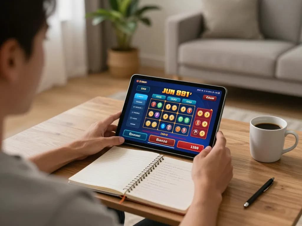 Engaging in online gaming with the jun 88 app on a tablet in a cozy home
