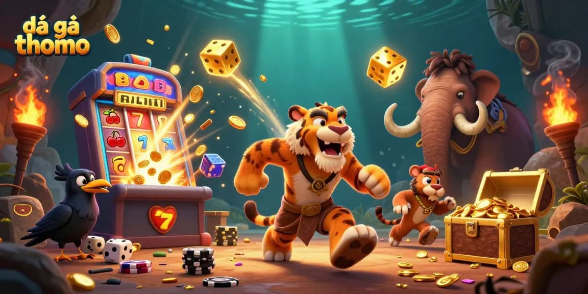 Experience the excitement of đá gà thomo with a vibrant 3D illustration of a thrilling casino.