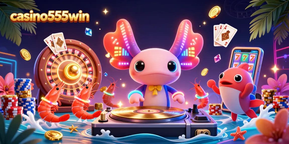 Experience endless excitement with casino555win as neon characters create a vibrant casino scene.