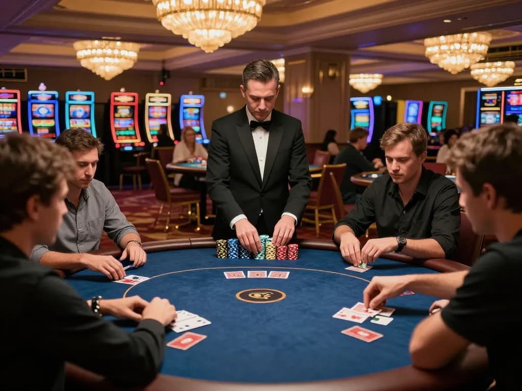 Players strategizing during a poker game at 555win's luxurious casino