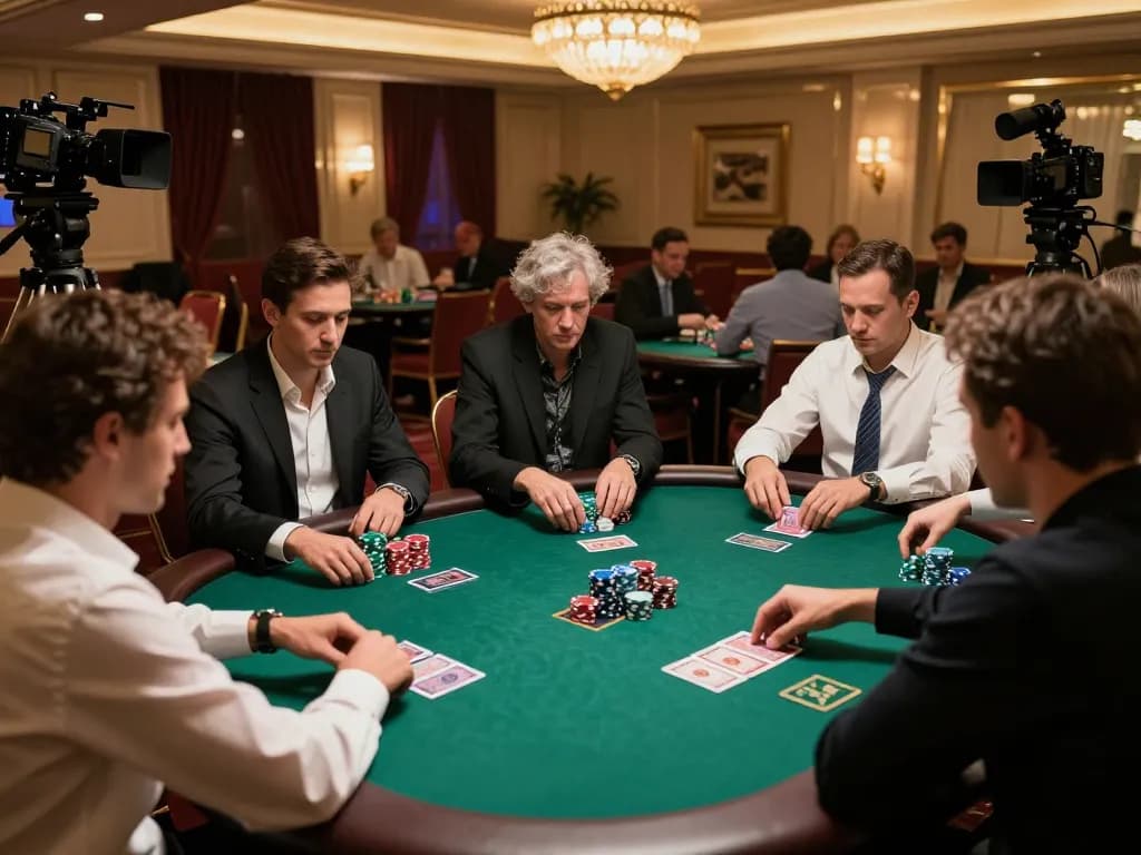Players at xin88 engaged in a high-stakes poker game with intense focus on their strategy.