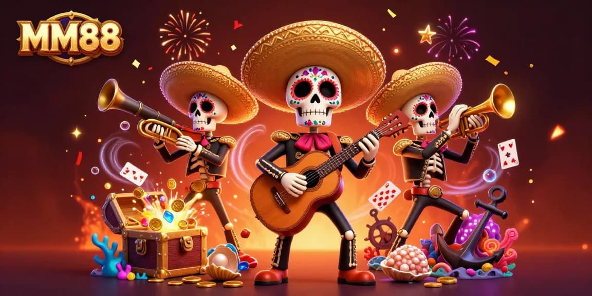Engage in thrilling gameplay at MM88 with vibrant casino-themed 3D illustration featuring exciting elements.