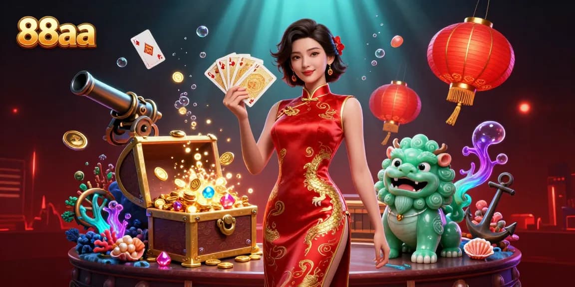 Experience exhilarating gaming with 88aa's dynamic 3D casino illustration showcasing rich elements and vibrant characters.
