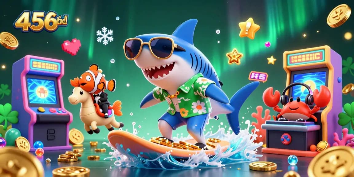 Experience the excitement of 456bd with a vibrant 3D casino illustration showcasing characters and game elements.