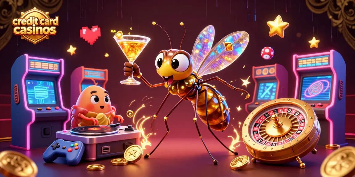 Experience the excitement of credit card casinos with animated casino characters and vibrant gaming elements.