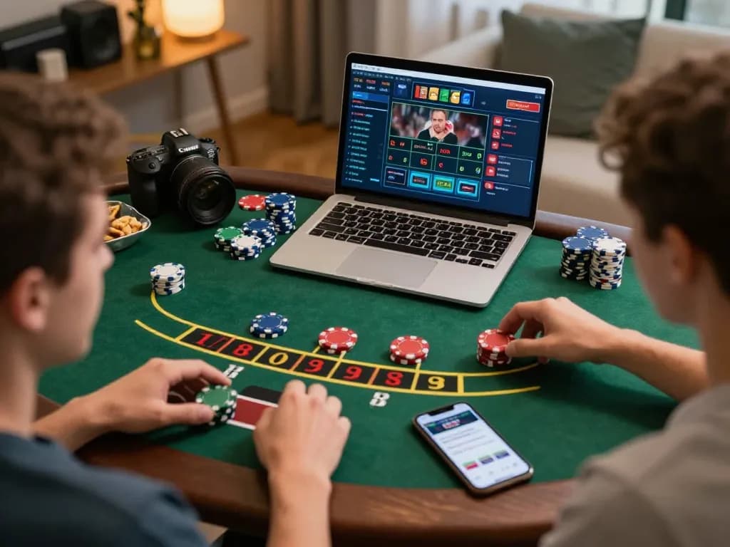 FLY88 player enjoying blackjack online in cozy home setup, combining strategy and comfort.