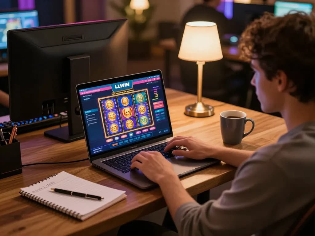 Engaging online gaming session with LLWIN platform displayed on laptop screen.