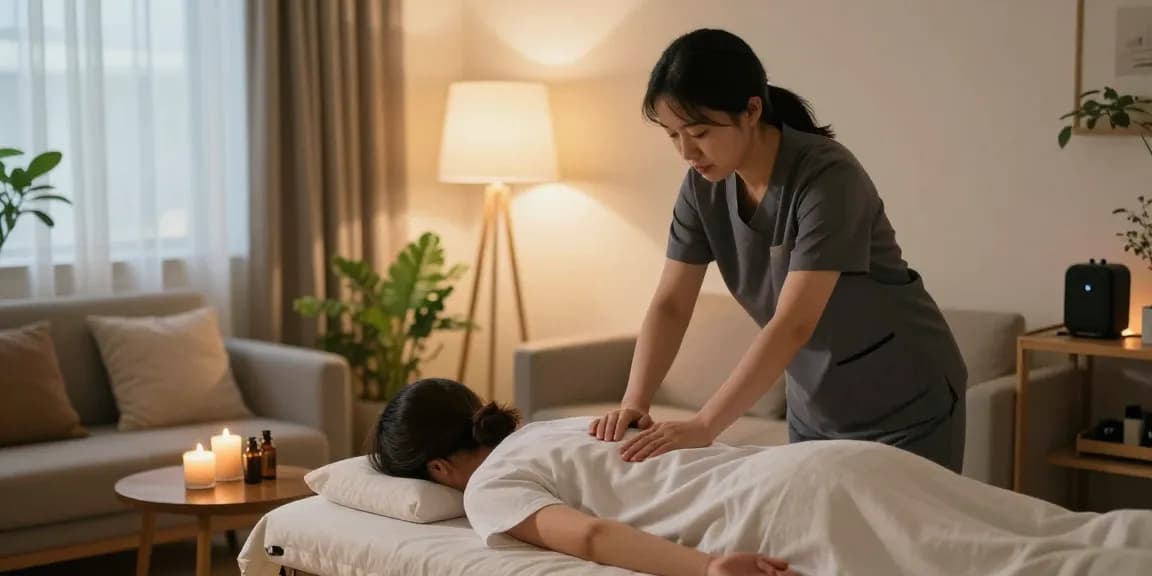 Relaxing 관악구출장마사지 session in a cozy living room with soothing ambiance and professional therapist.
