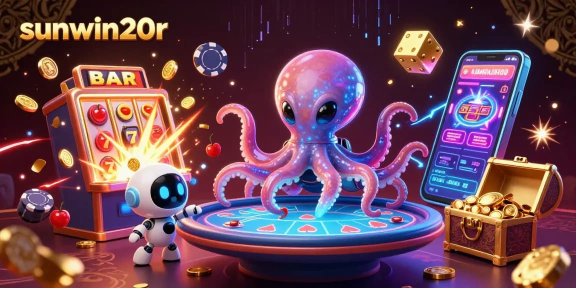 Experience interactive gaming with sunwin20r, featuring a vibrant casino scene with an alien octopus and exciting game elements.