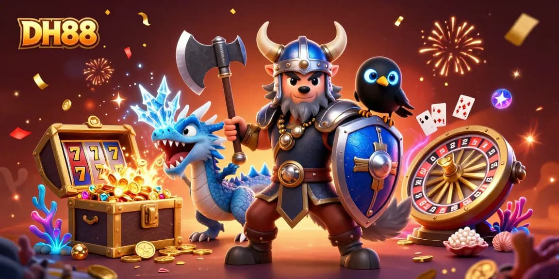 Experience thrilling wins with DH88's Viking warrior and treasure-filled casino realm.