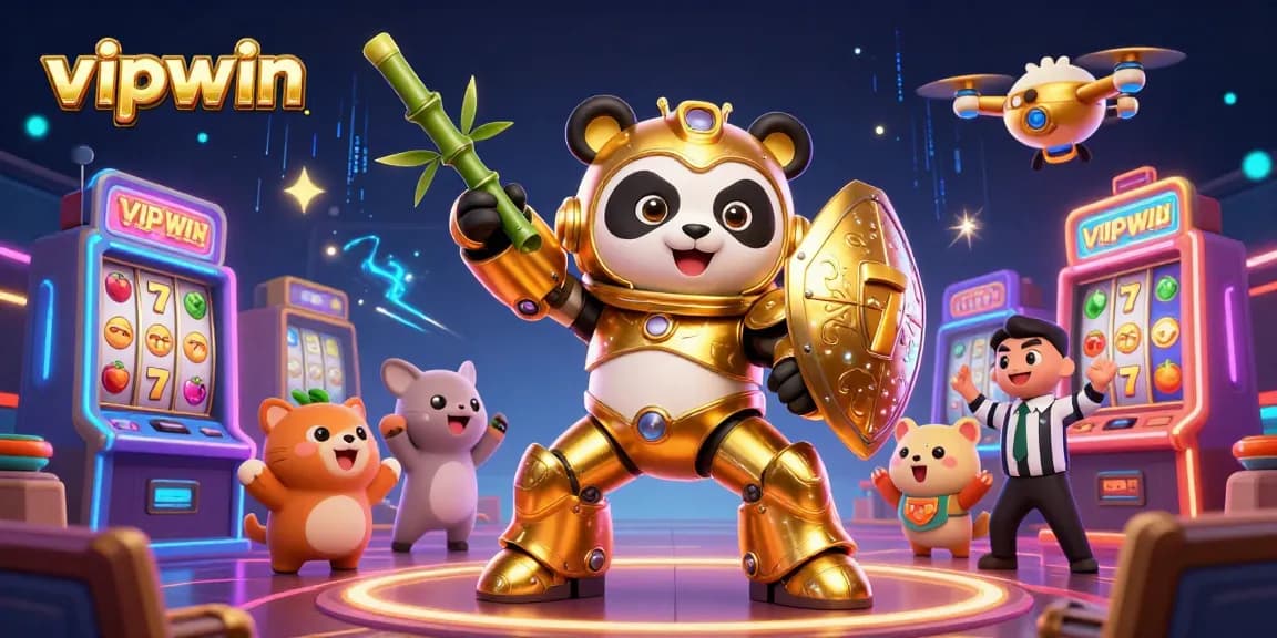 Experience high-stakes gaming at vipwin with a vibrant 3D casino scene filled with exciting slot machines.