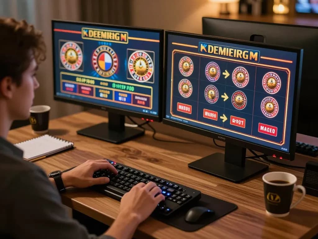Experience strategic online gameplay with 789win in a cozy home setting featuring dual monitors.
