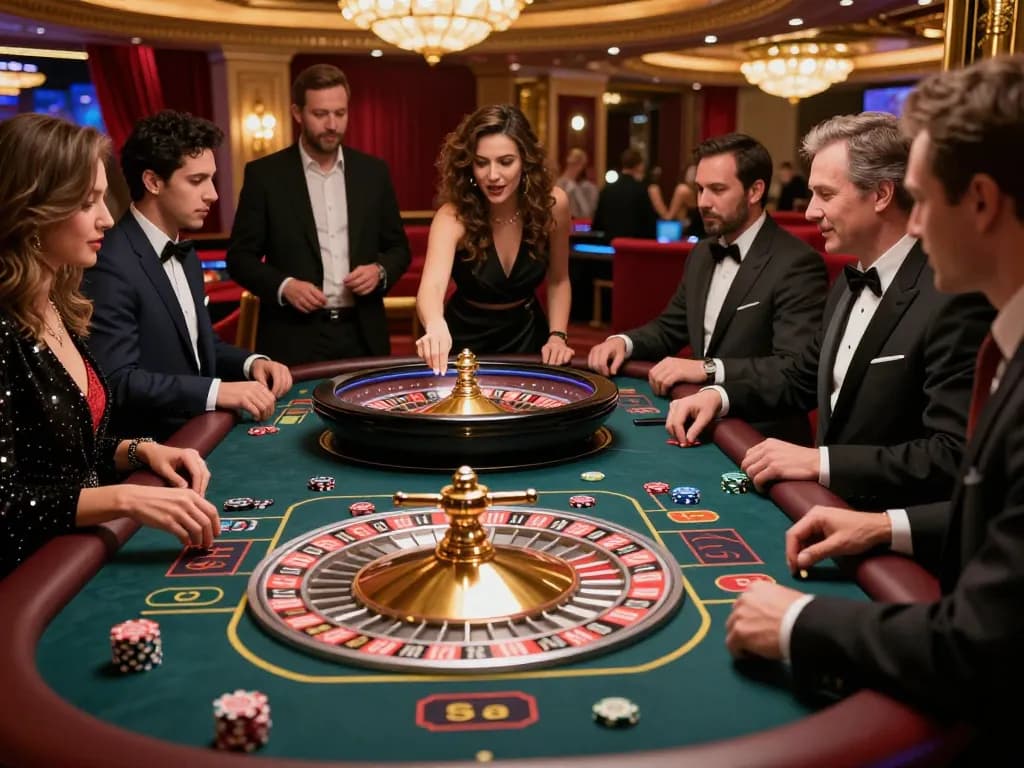 Engaged players focusing on a roulette game at nohu casino with croupier spinning the wheel.