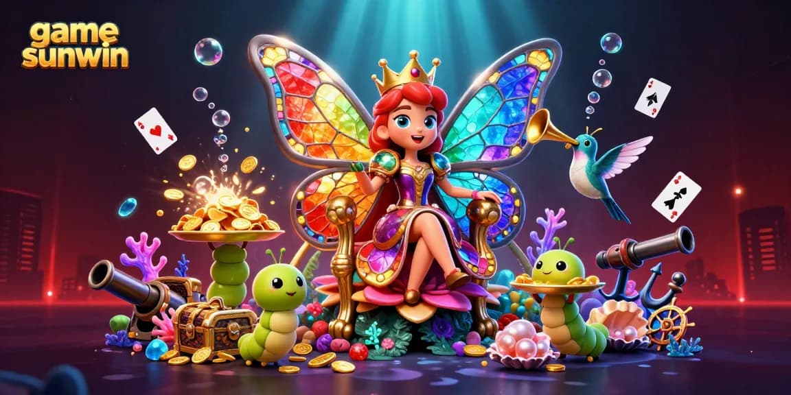 Engage with game sunwin through a vibrant 3D illustration showcasing elements of online gaming and casino excitement.