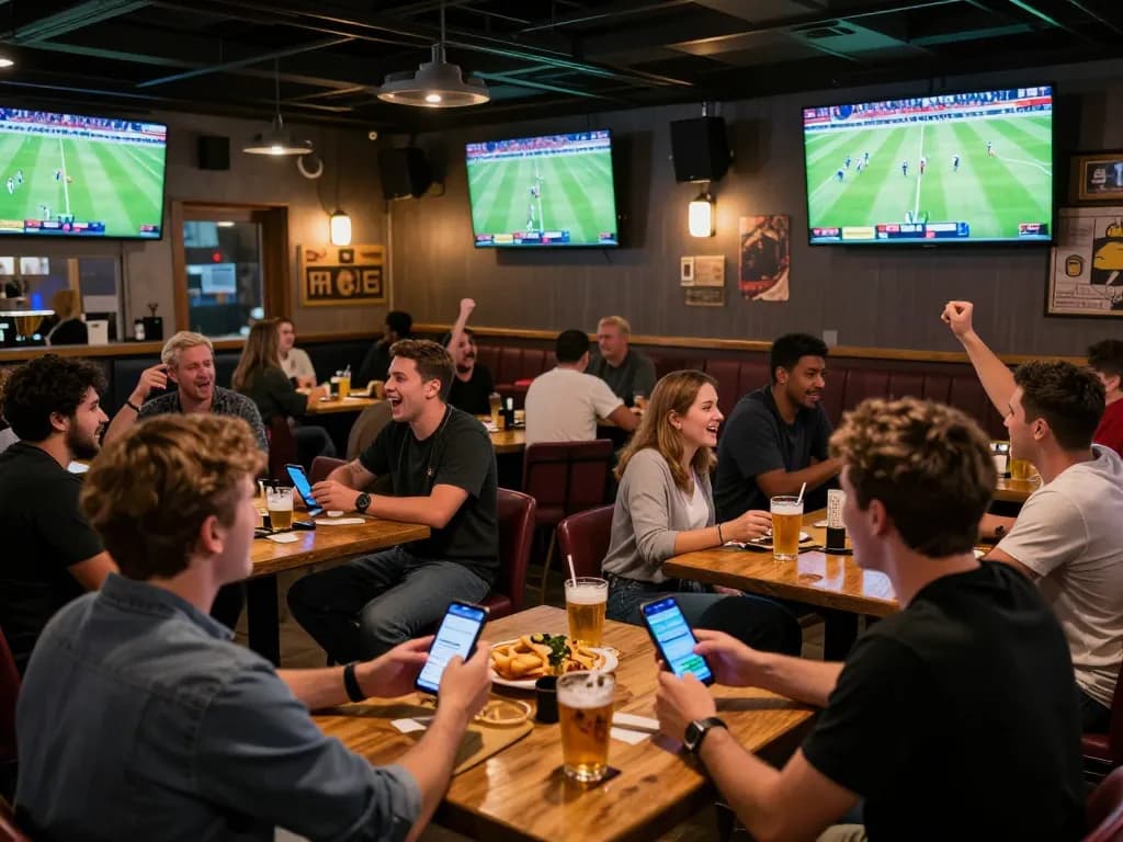 Fans placing แทงบอล bets on mobile apps while watching live football matches.