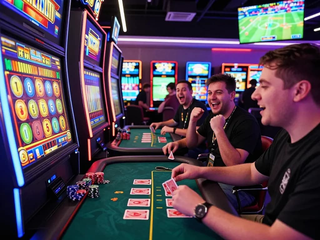 Players enjoying an exciting gaming experience at TG88 with vibrant slot machines and live dealer tables.