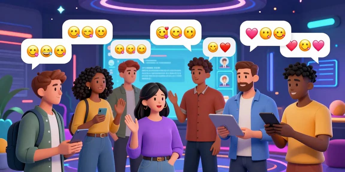 Engaging avatars in a lively spicy chat, filled with emojis and digital effects.