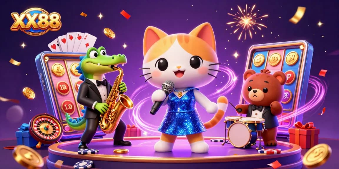 Experience the thrill of XX88 casino gaming with our vibrant cat band illustration!
