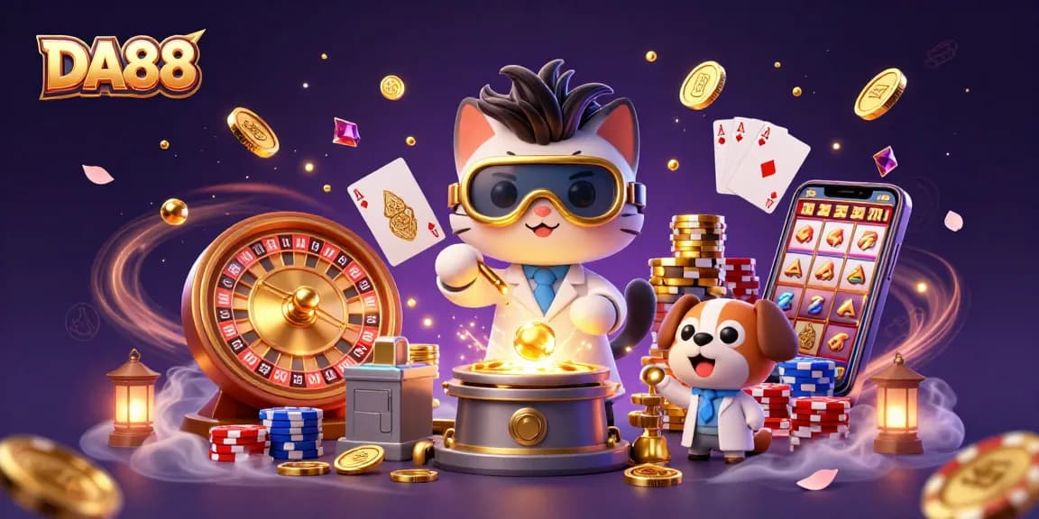 Experience the thrill of DA88 with a lively 3D illustration capturing a casino scene.