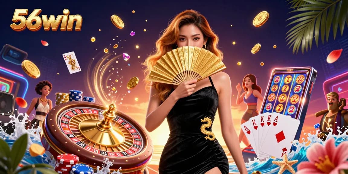 Engage in thrilling gaming action with 56win's immersive experience, featuring dynamic casino elements.