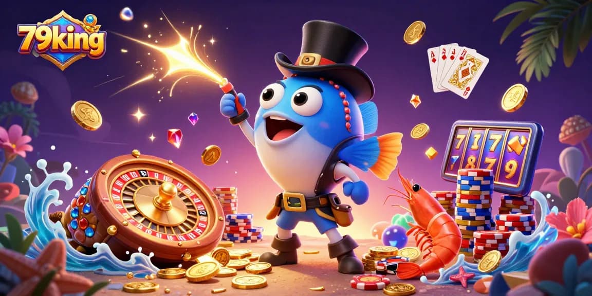 Engage with 79king in vibrant 3D casino action featuring lucky charms and gaming elements.
