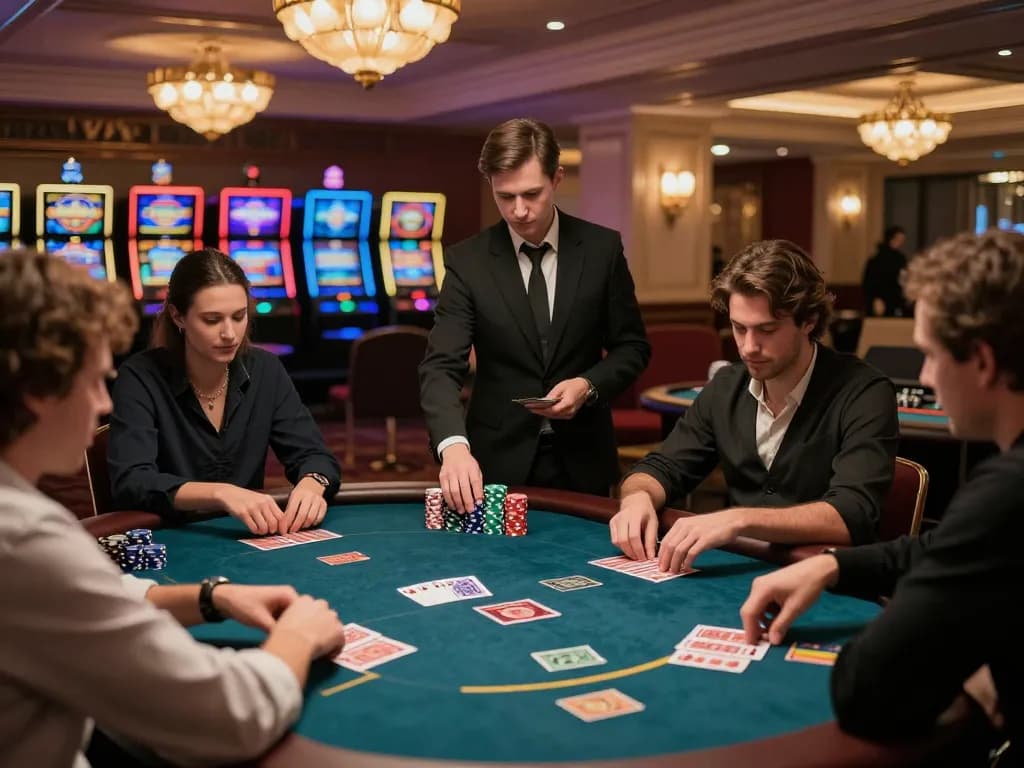 keobongda players immersed in exciting poker games at upscale casino with warm ambient lighting